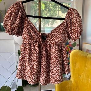 Floral Balloon Sleeve Cropped Blouse